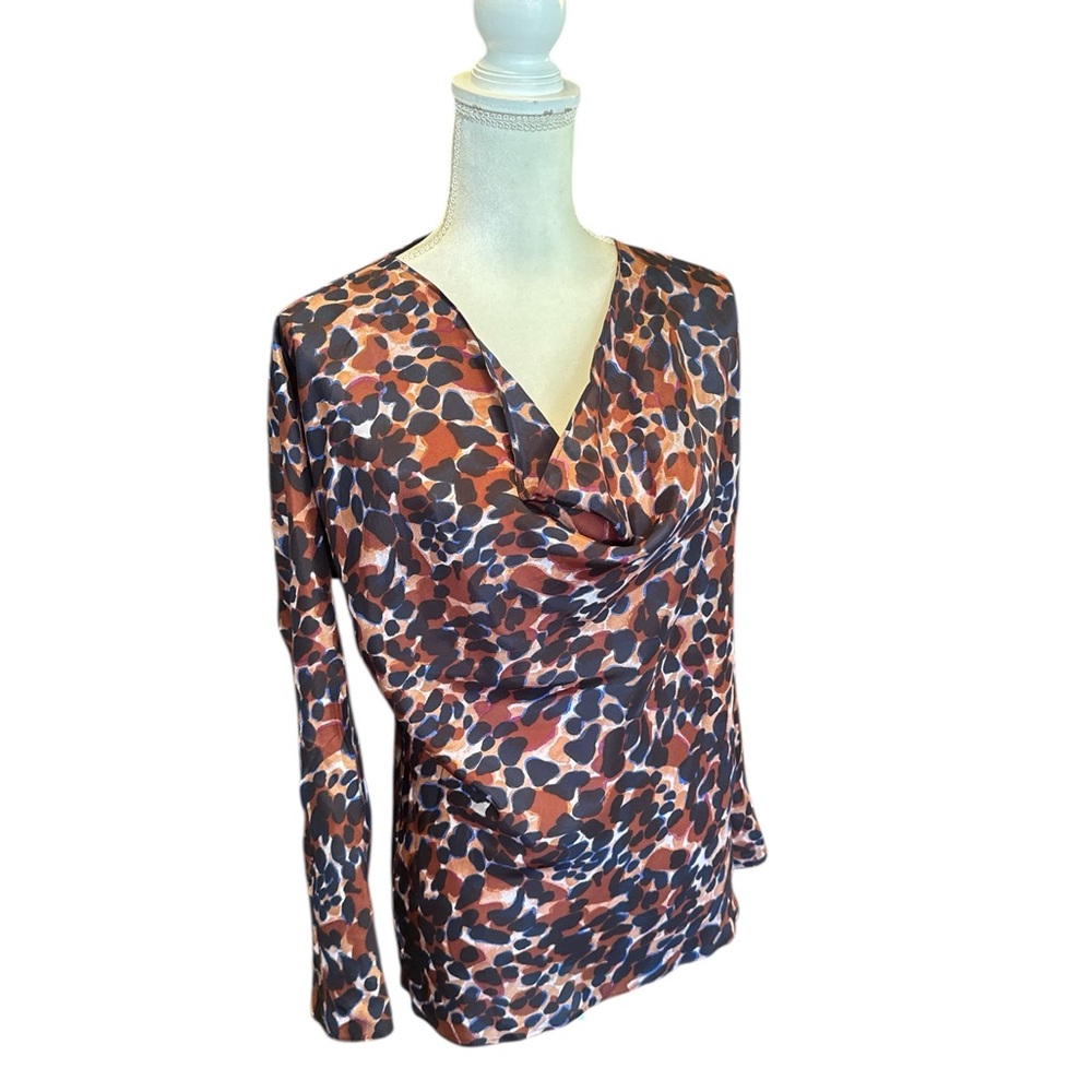 Hugo Boss Silk Animal Print Cowl Neck Blouse See Measurements